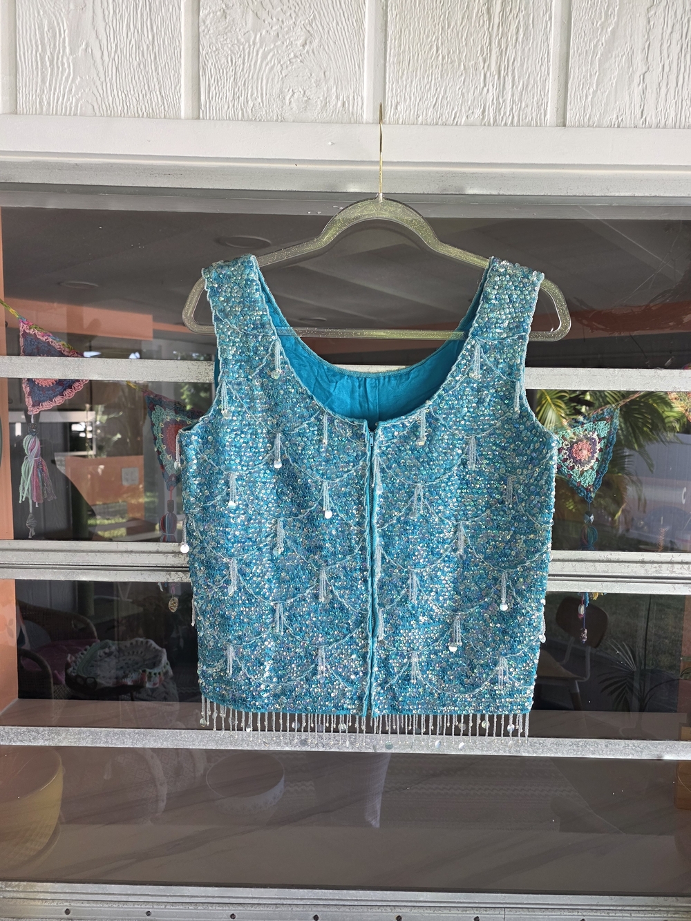 Vintage 70s Fairy Mermaid Turquoise Beaded Tassel Tank Top Size 36 Small? - Picture 11 of 16